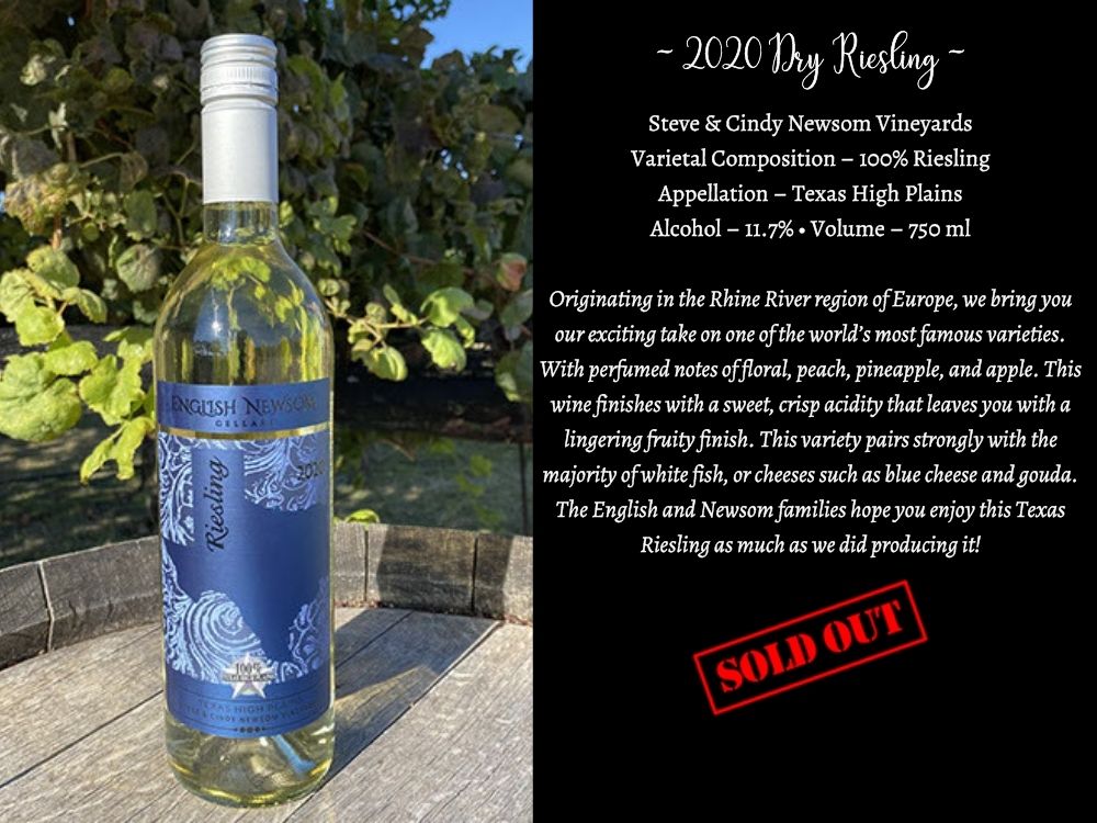2020 Dry Riesling bottle and info SOLD OUT
