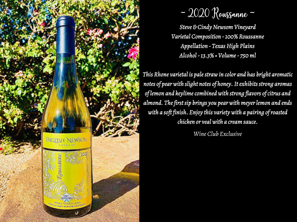 2020 Roussanne bottle and info