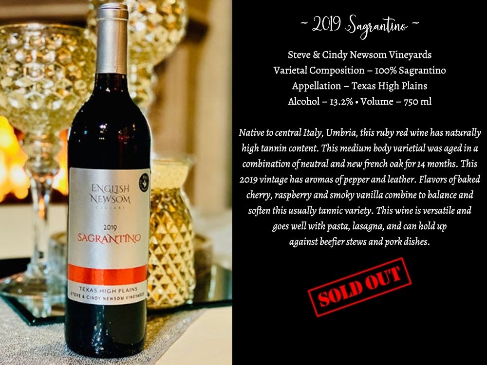 2019 Sagrantino bottle and info