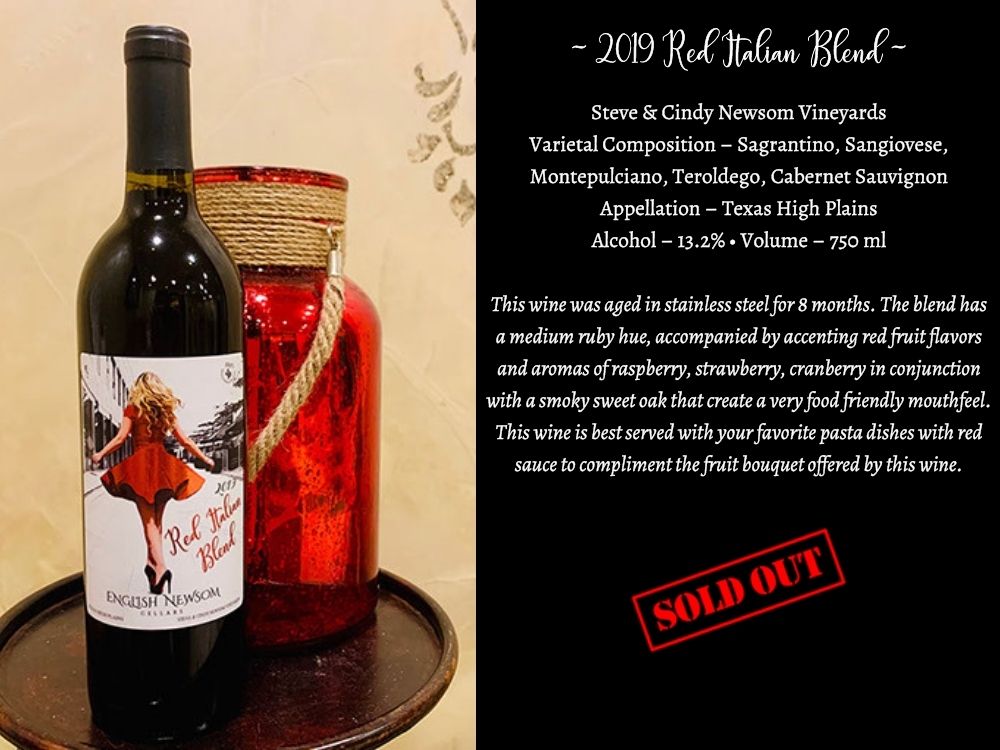 2019 Red Italian Blend bottle and info