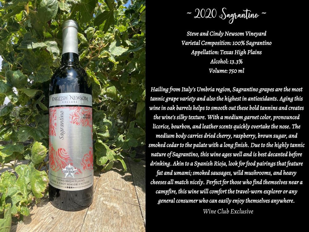 2020 Sagrantino bottle and description