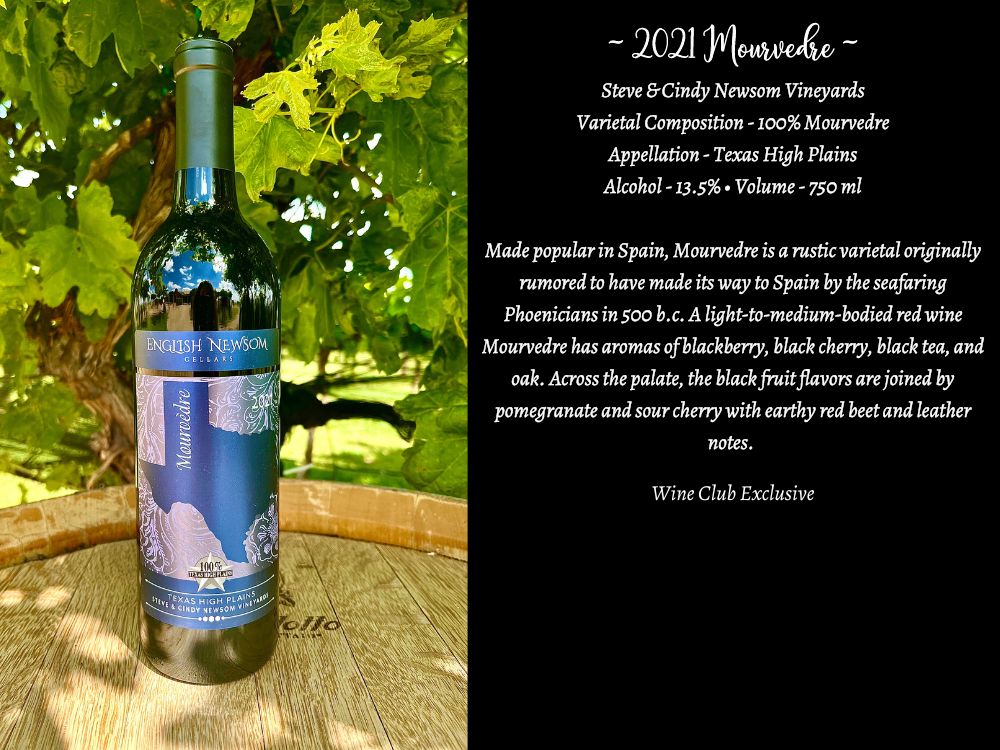 2021 Mourvedre bottle and information
