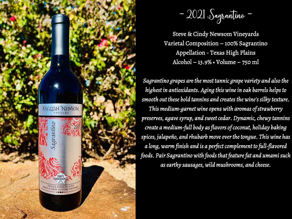 Sagrantino grapes are the most tannic grape variety and also the highest in antioxidants. Aging this wine in oak barrels helps to smooth out these bold tannins and creates the wine's silky texture. This medium-garnet wine opens with aromas of strawberry preserves, agave syrup and sweet cedar. Dynamic, chewy tannins create medium-full body as flavors of coconut, holiday baking spices, jalapeño and rhubarb move over the tongue. This wine has a long, warm finish and is a perfect compliment to full flavored foods. Pair Sagrantino with foods that feature fat and umami such as earthy sausages, wild mushrooms, and cheese.