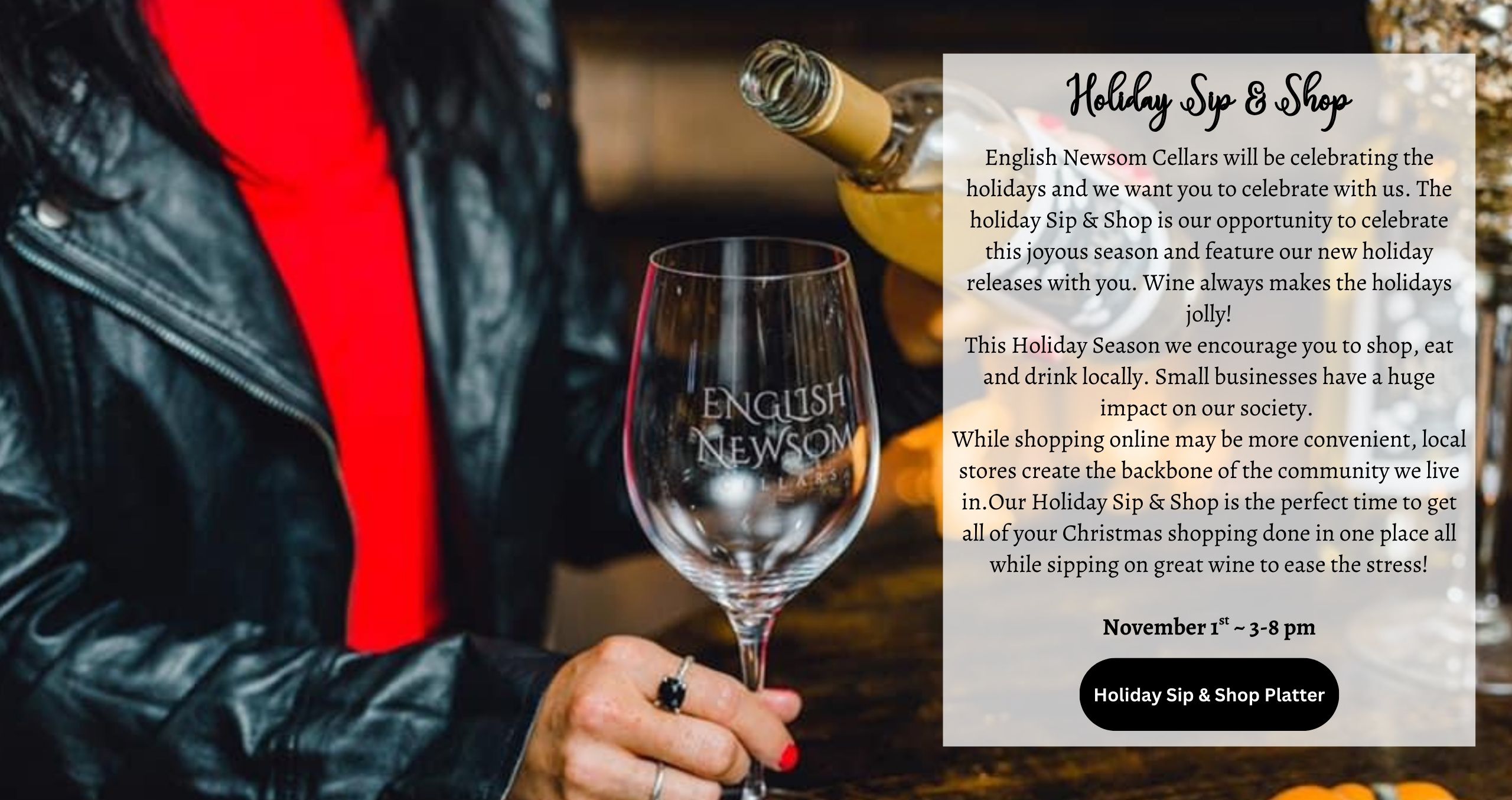 holiday sip and shop event details and food sampler purchase