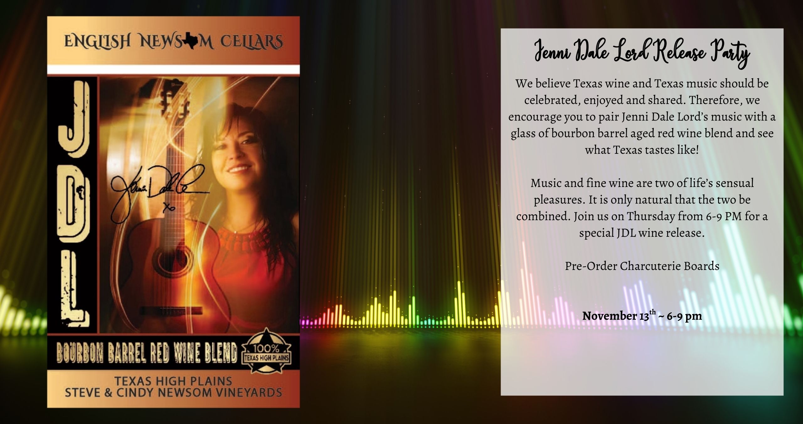 Jenni Dale Lord Release Party event information and charcuterie pre-purchase
