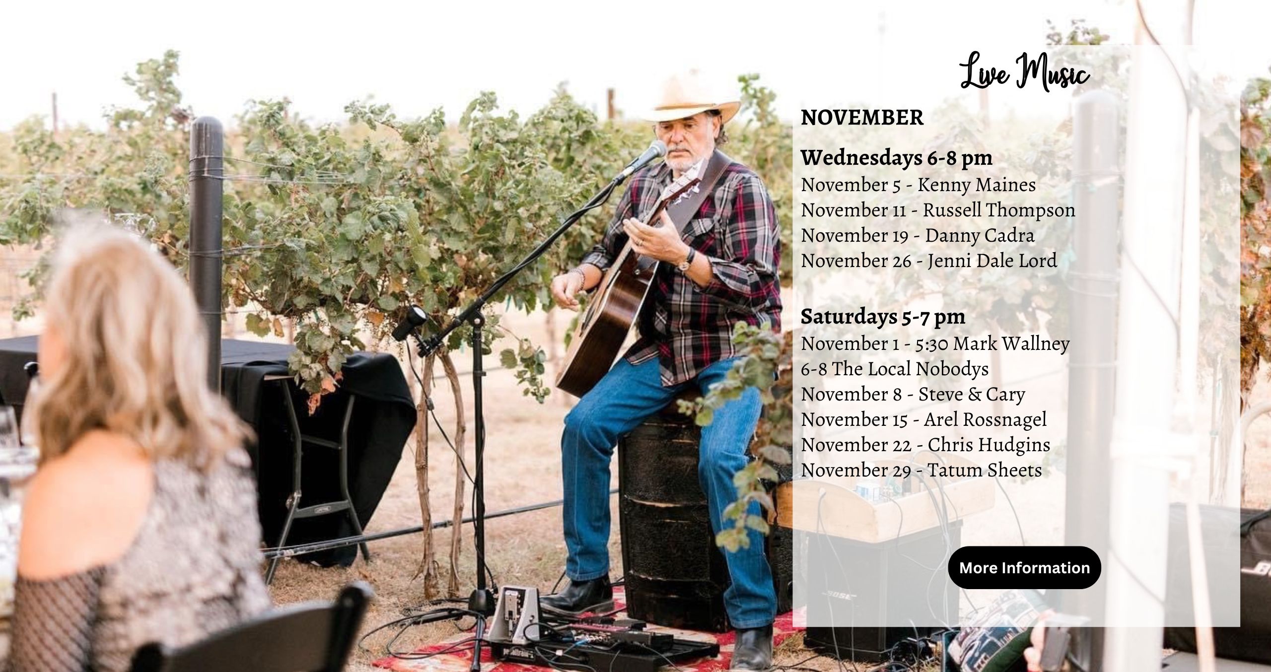 Live music list for Wednesdays and Saturdays